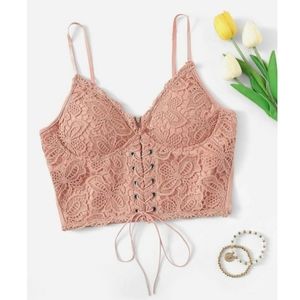 Floral Crochet Lace-Up Bustier Cami Top
